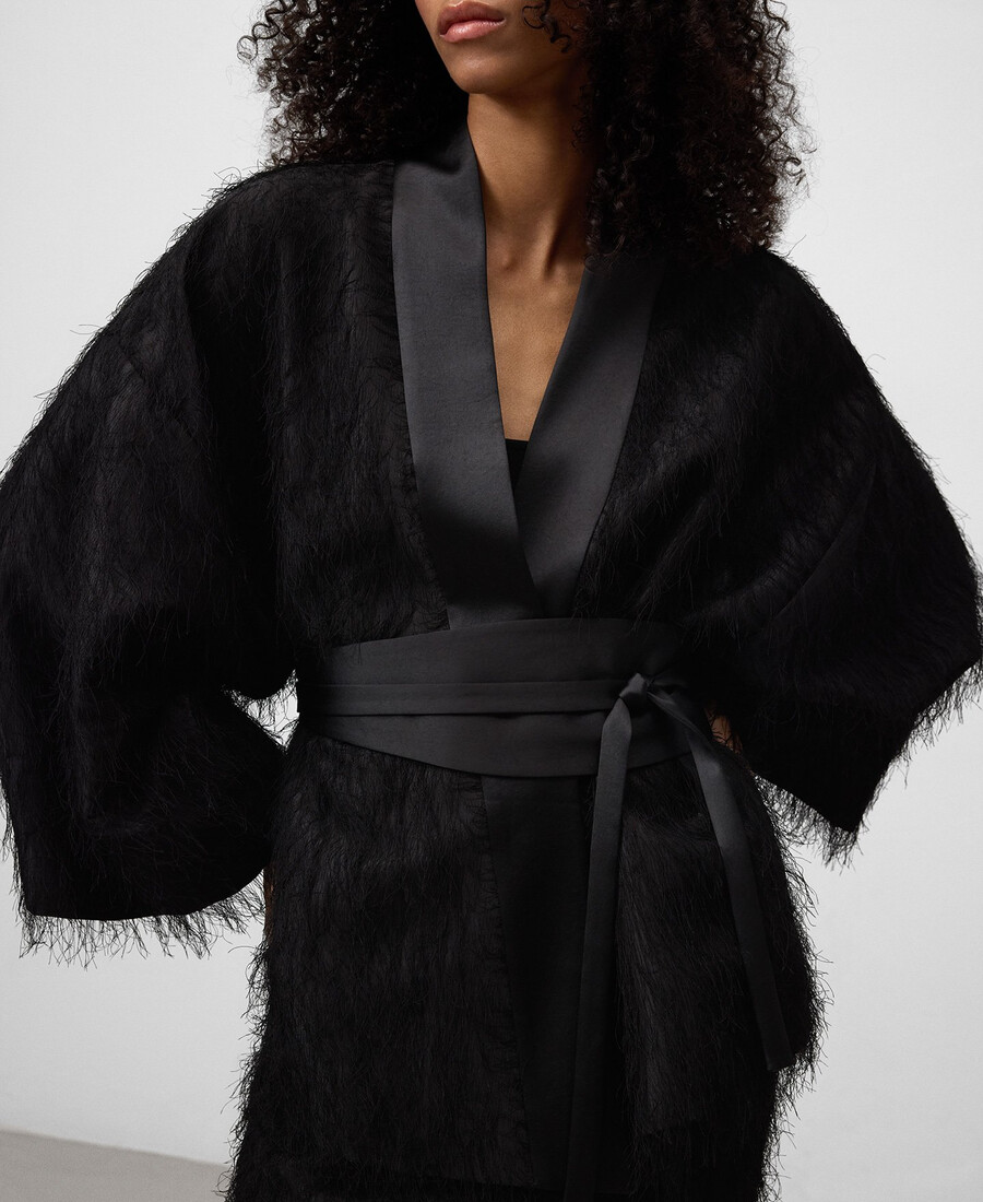 chaqueta kimono con flecos para mujer