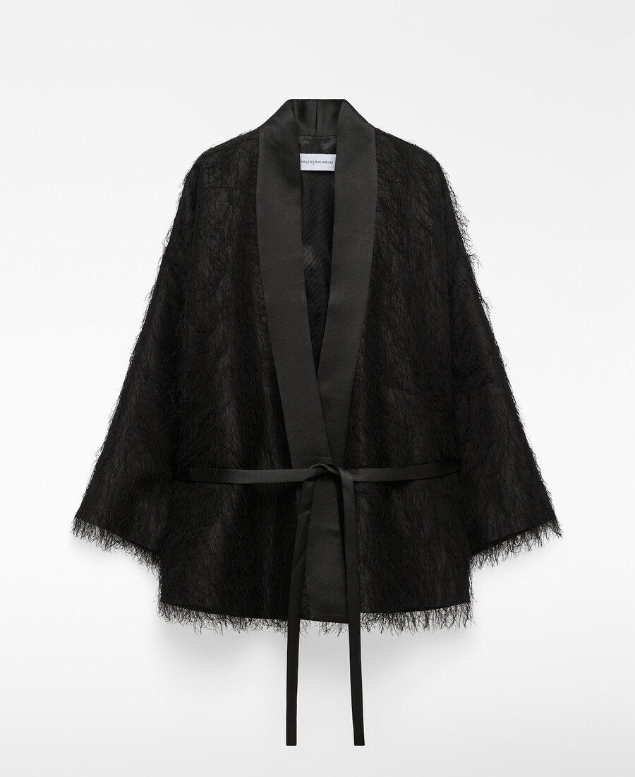 chaqueta kimono con flecos para mujer