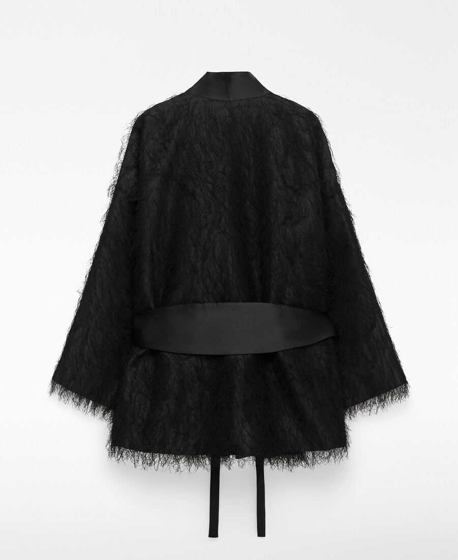 chaqueta kimono con flecos para mujer