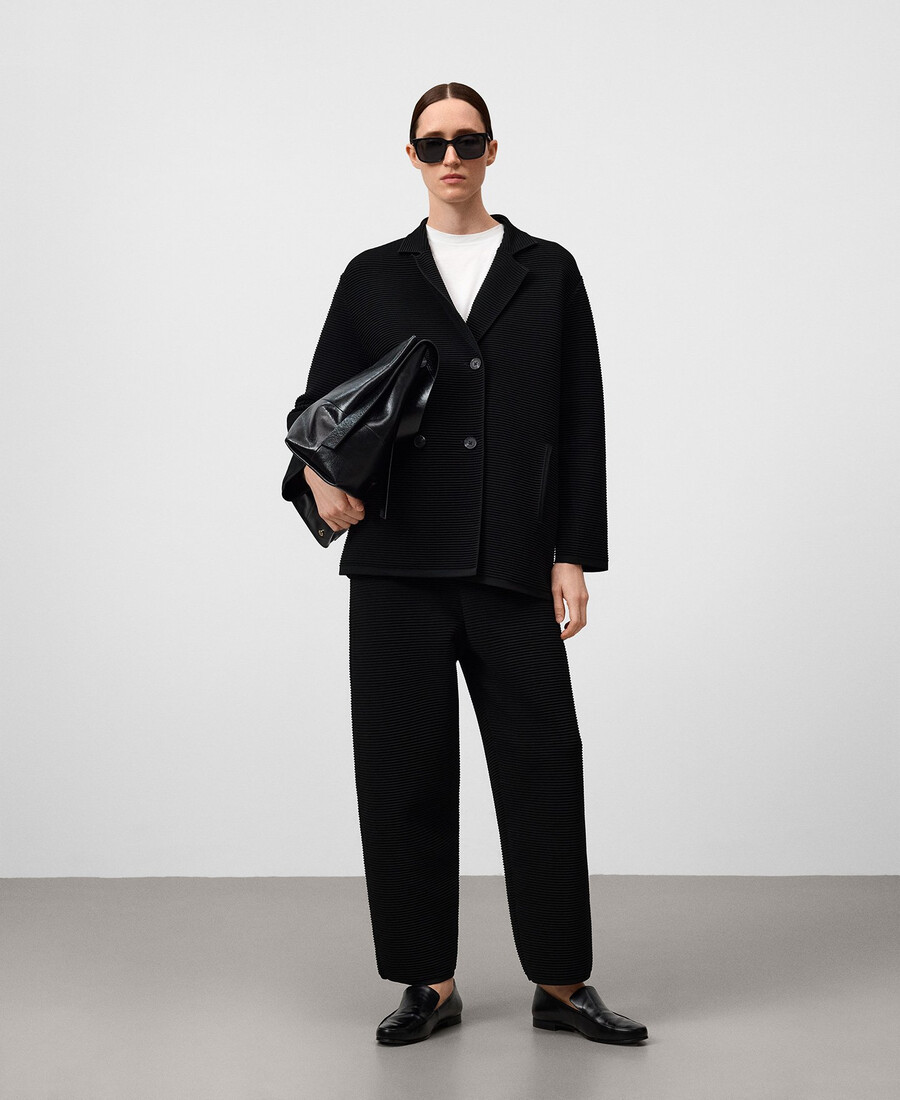 chaqueta cruzada de punto estructurado para mujer