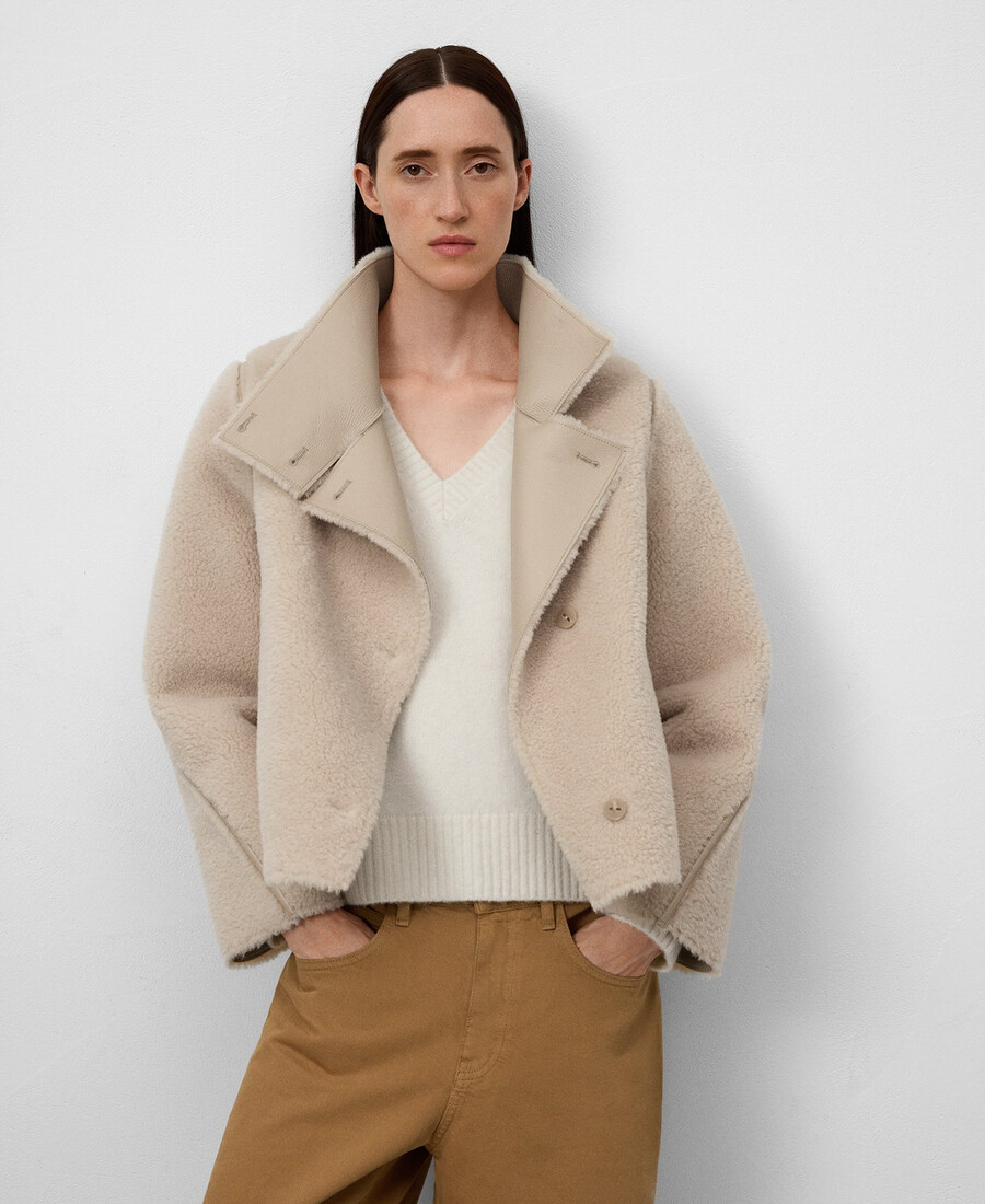 chaqueta de piel de oveja de doble cara para mujer