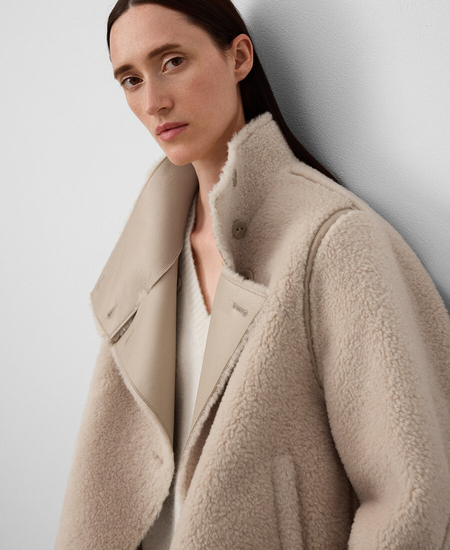 chaqueta de piel de oveja de doble cara para mujer