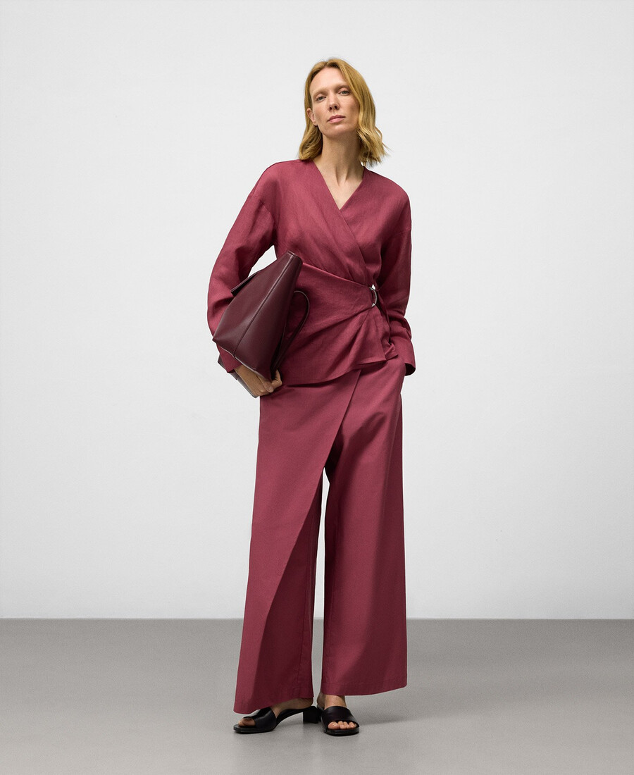 camisa cruzada de ramio para mujer