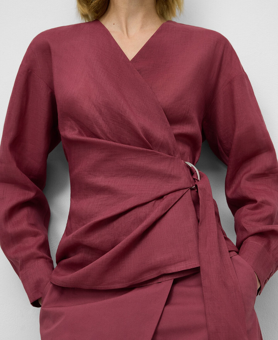 camisa cruzada de ramio para mujer
