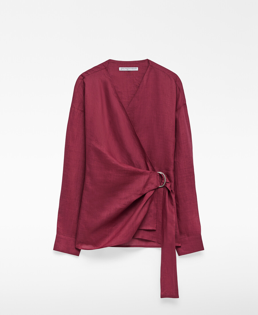 camisa cruzada de ramio para mujer
