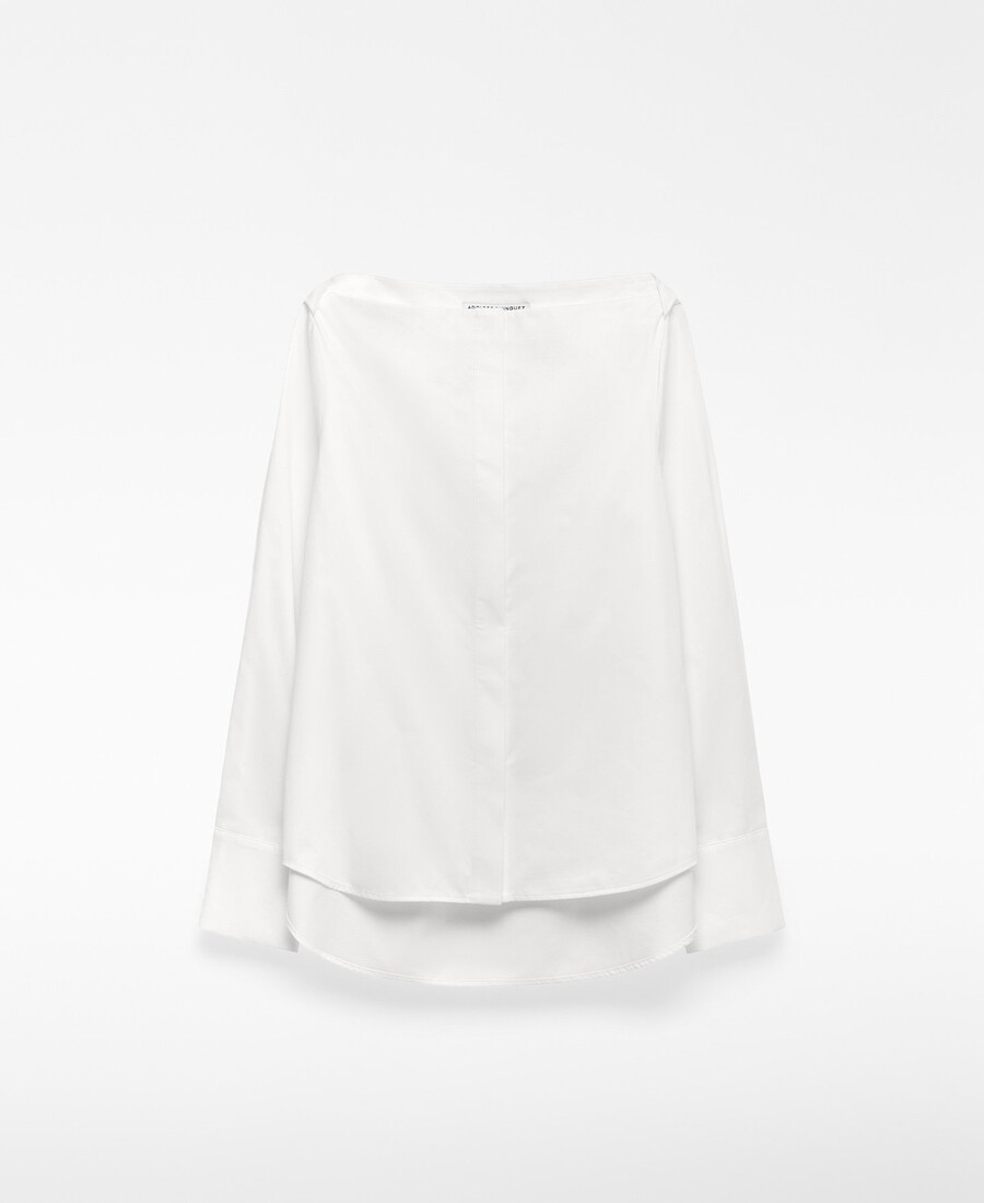 camisa de algodón con escote barco para mujer