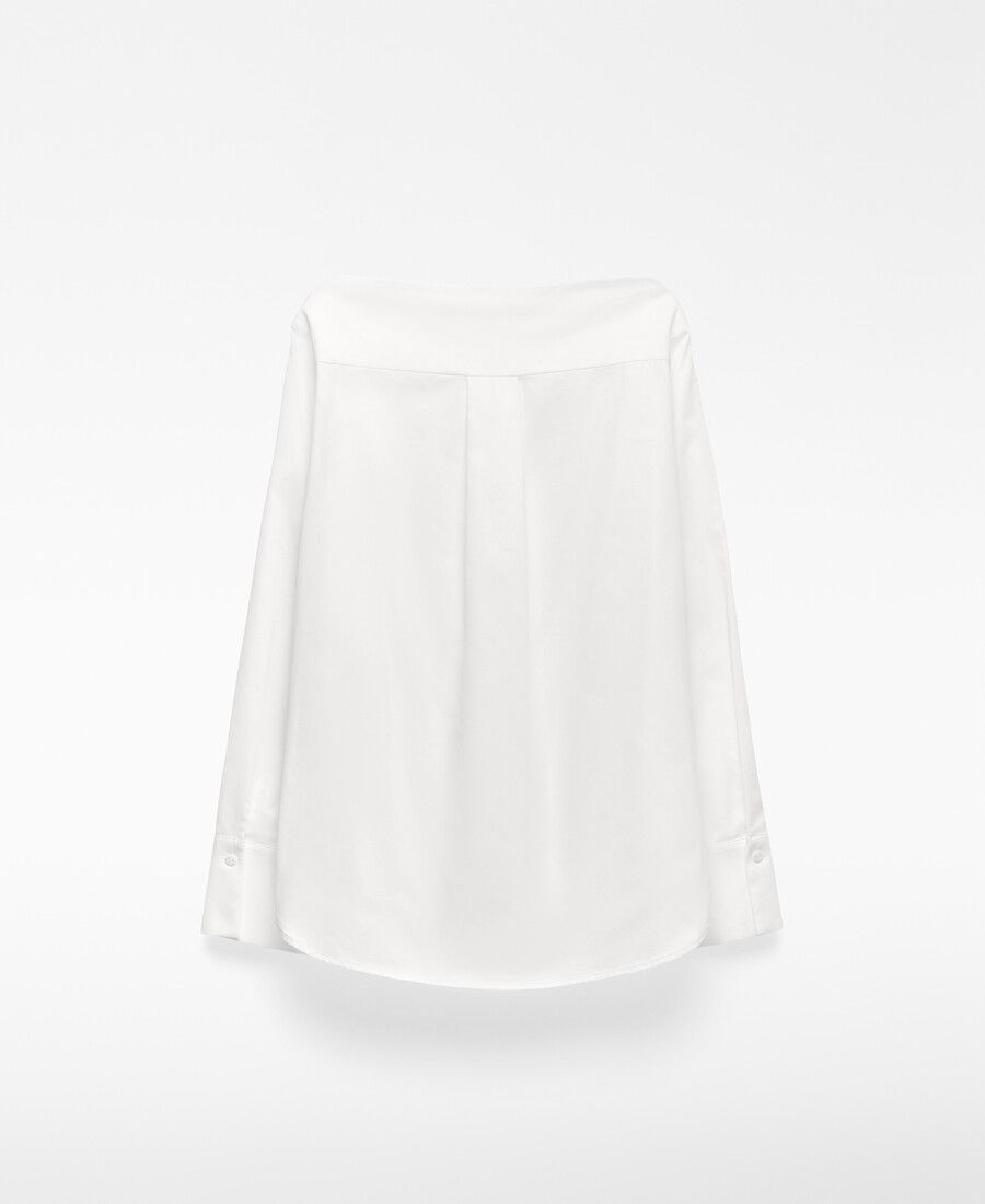 camisa de algodón con escote barco para mujer