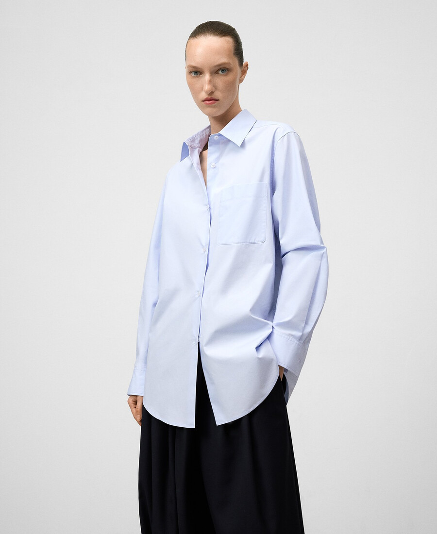 camisa de algodón orgánico con cuello de solapa para mujer