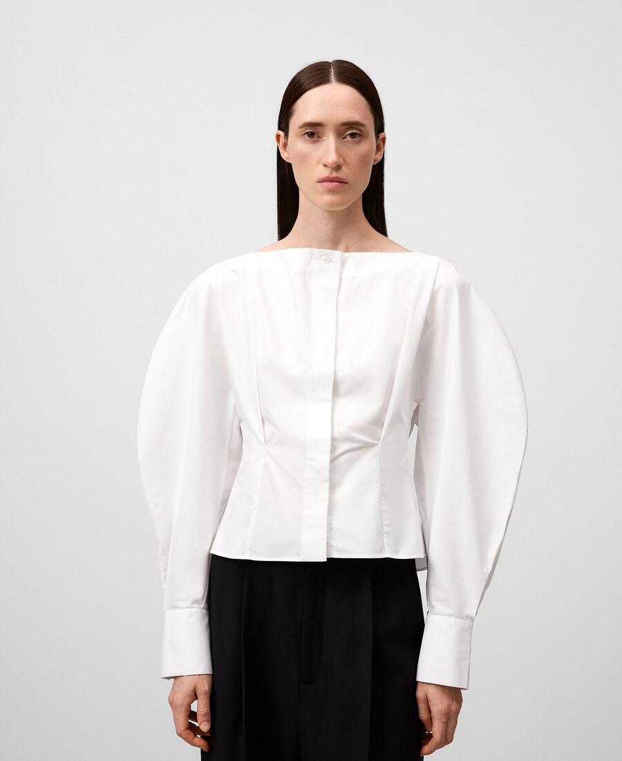 camisa de manga abullonada para mujer