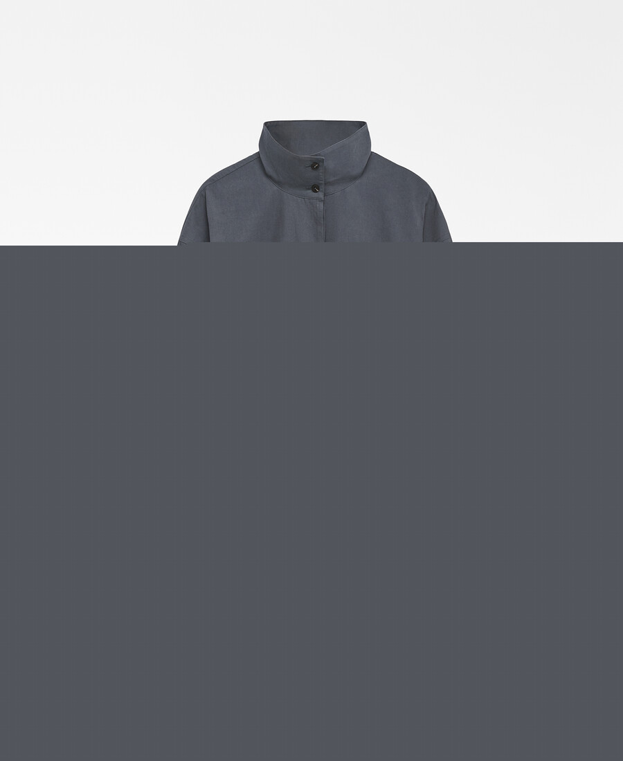camisa de cuello mao con cinturón para mujer