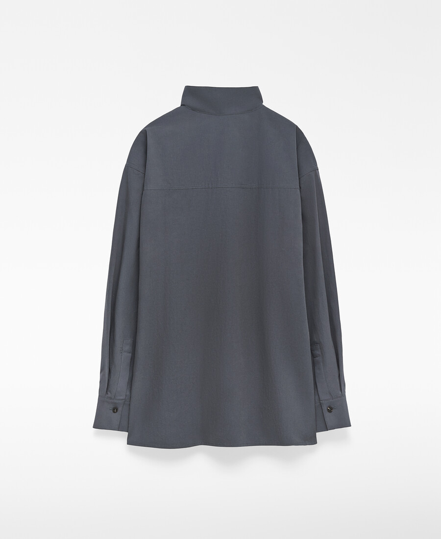 camisa de cuello mao con cinturón para mujer