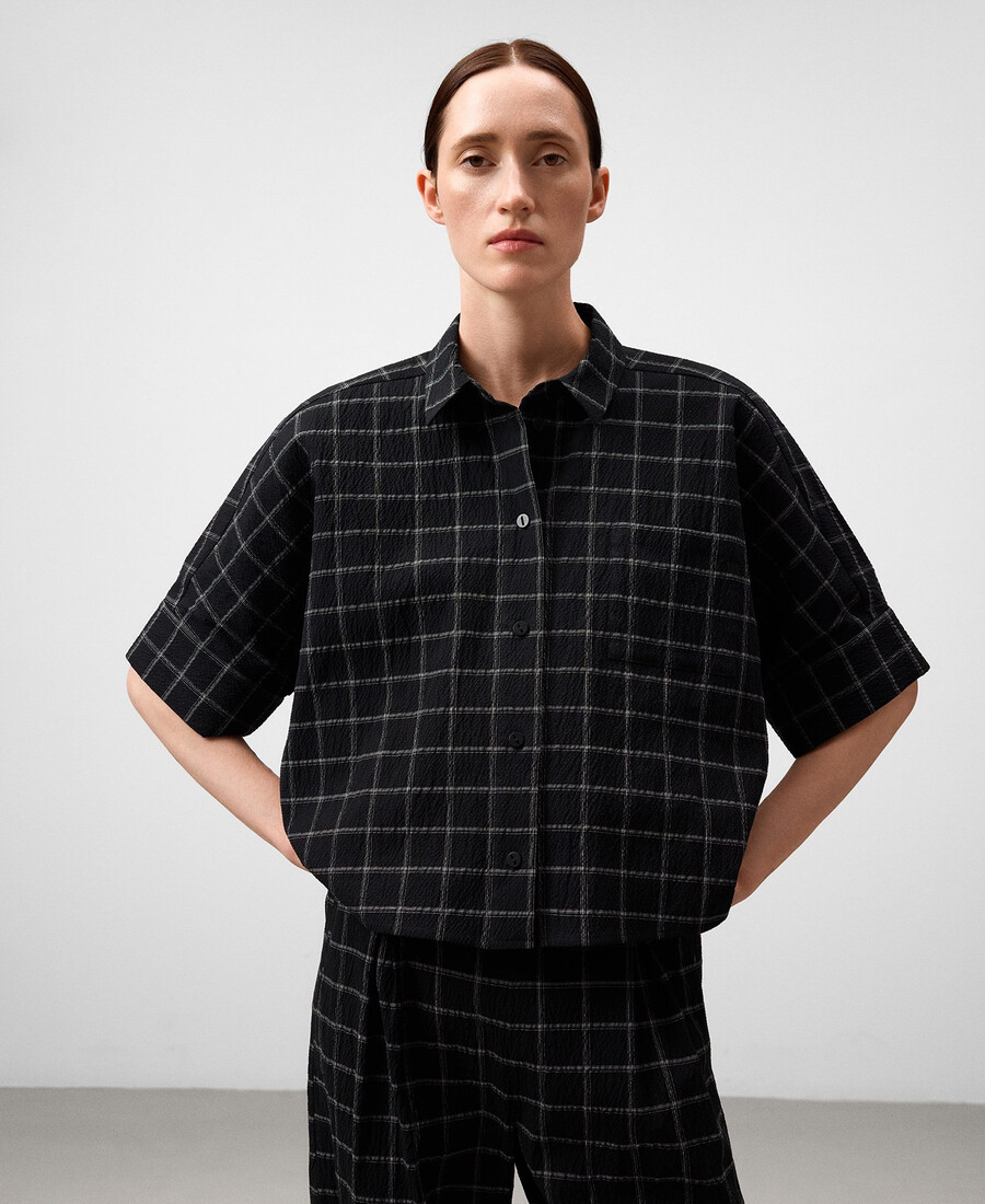 camisa corta a cuadros mujer