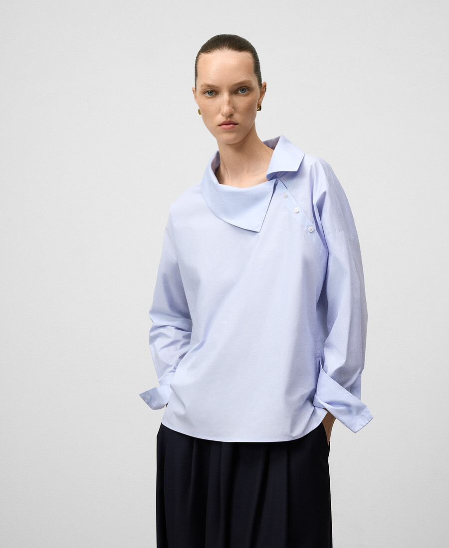 camisa de mujer con cuello de solapa asimétrico