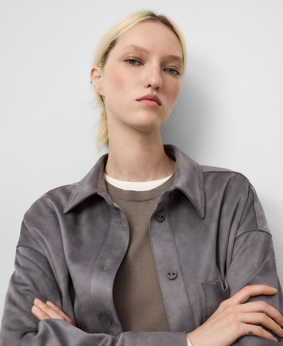 sobrecamisa de ante sintético para mujer