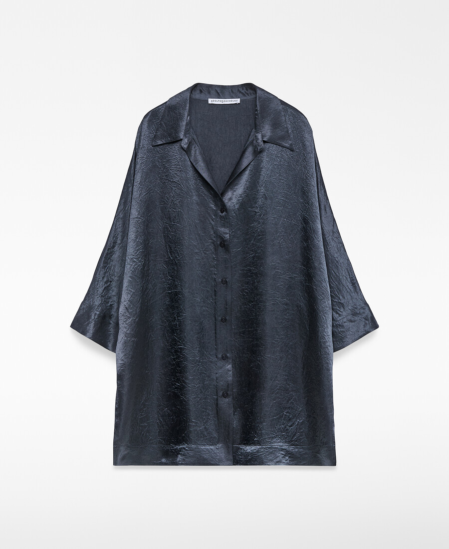 camisa oversize de satén arrugado para mujer