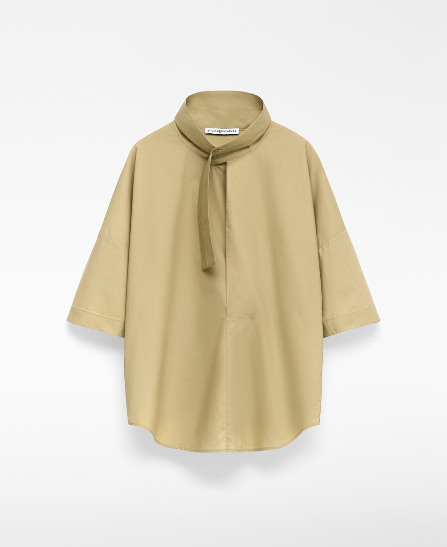 camisa de manga corta con cuello mao para mujer