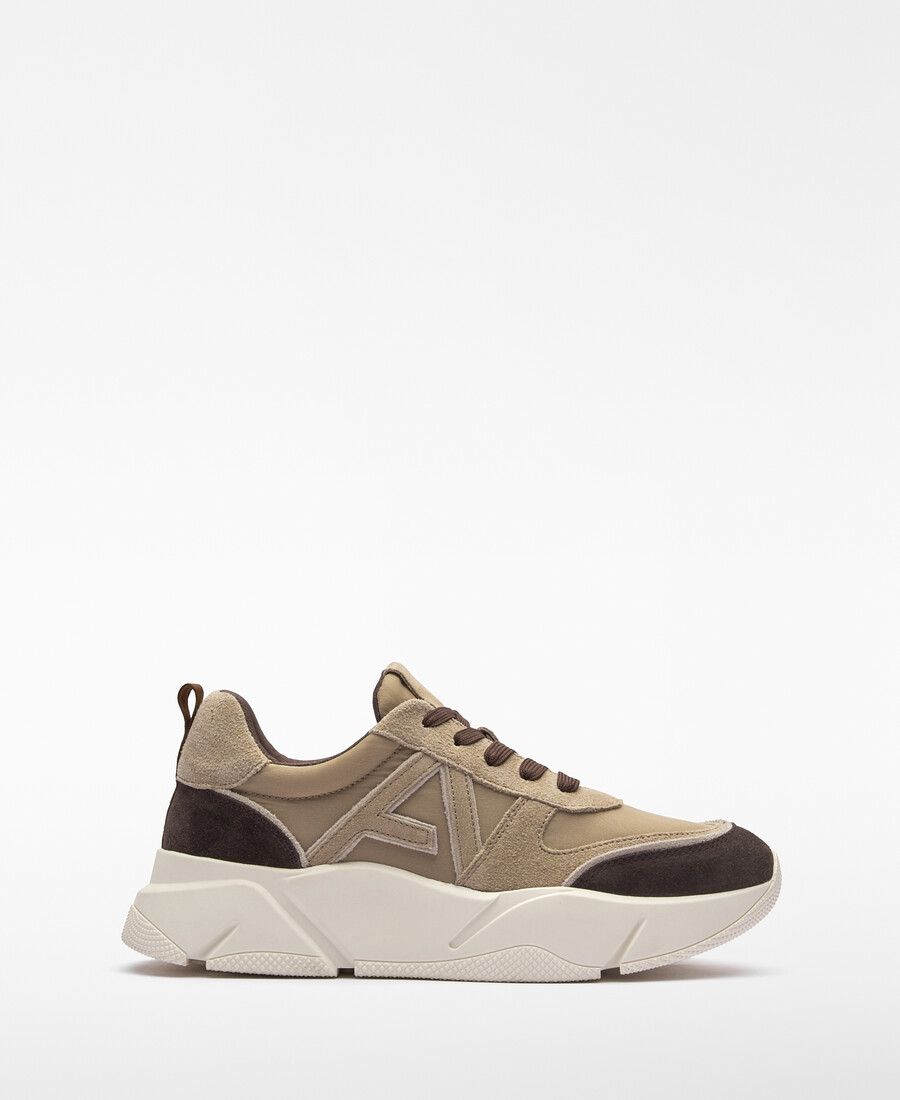zapatilla de plataforma de ante y nailon para mujer