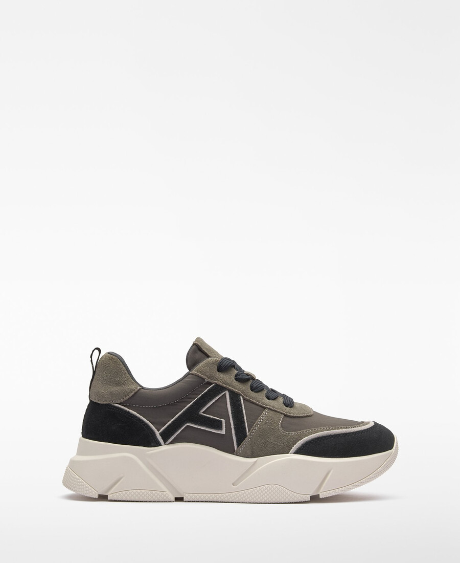 zapatilla de plataforma de ante y nailon para mujer