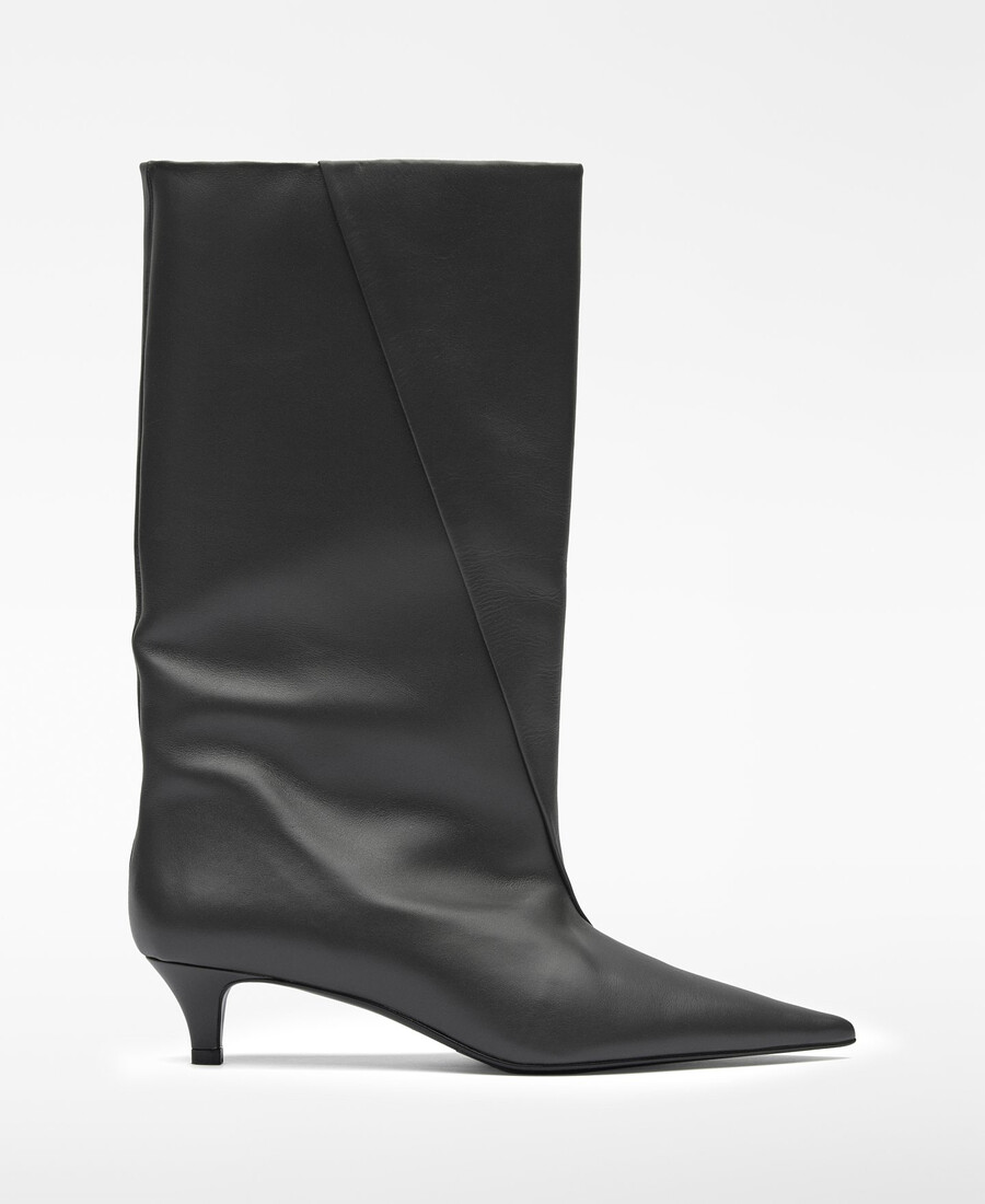 bota de piel de caña ancha para mujer