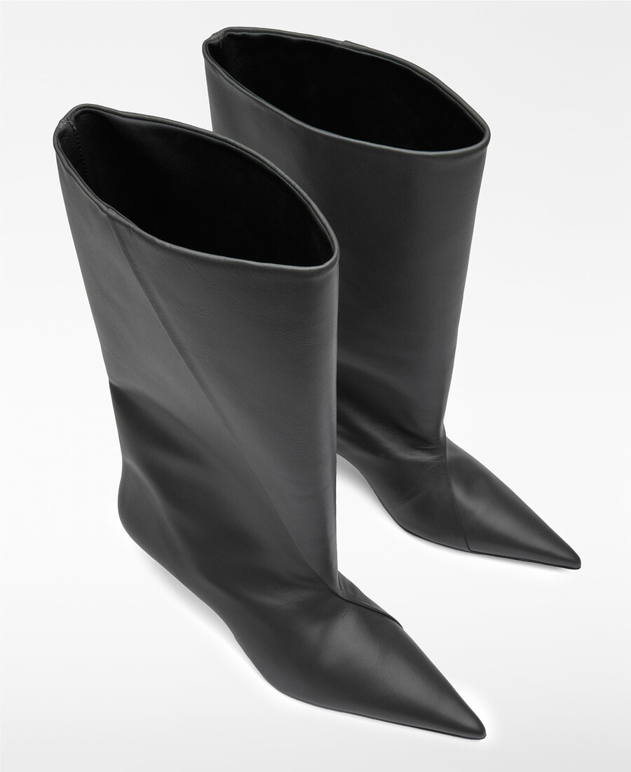 bota de piel de caña ancha para mujer