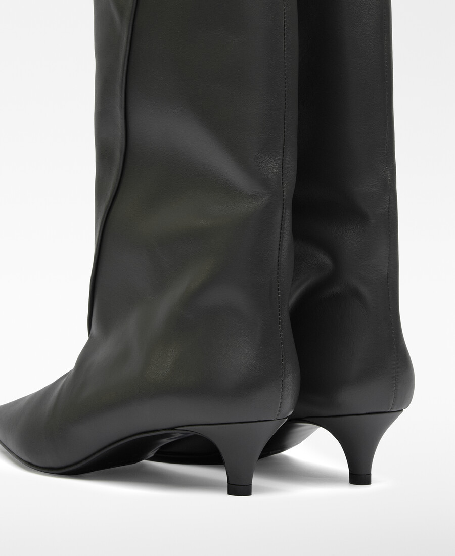 bota de piel de caña ancha para mujer