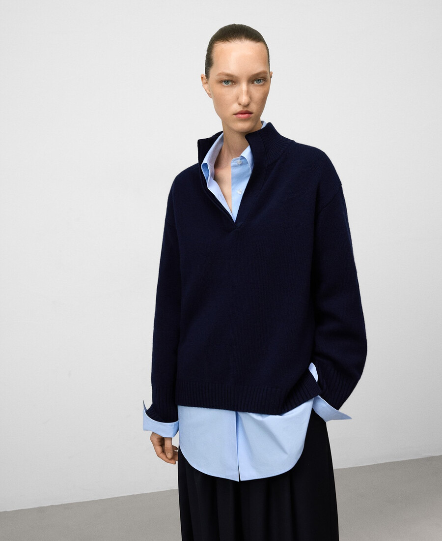 suéter de cuello alto de lana merino para mujer