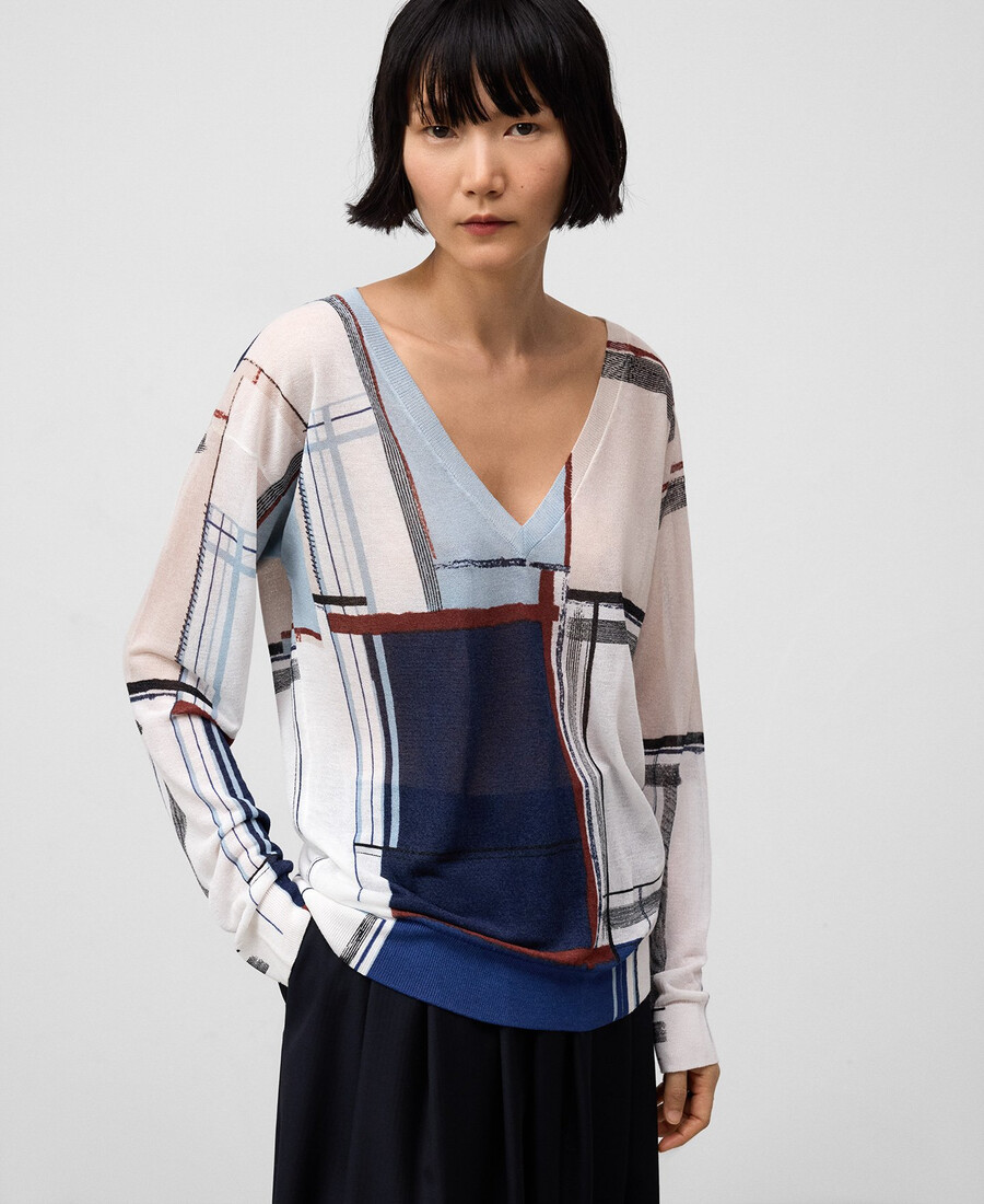suéter estampado de cuello en v para mujer