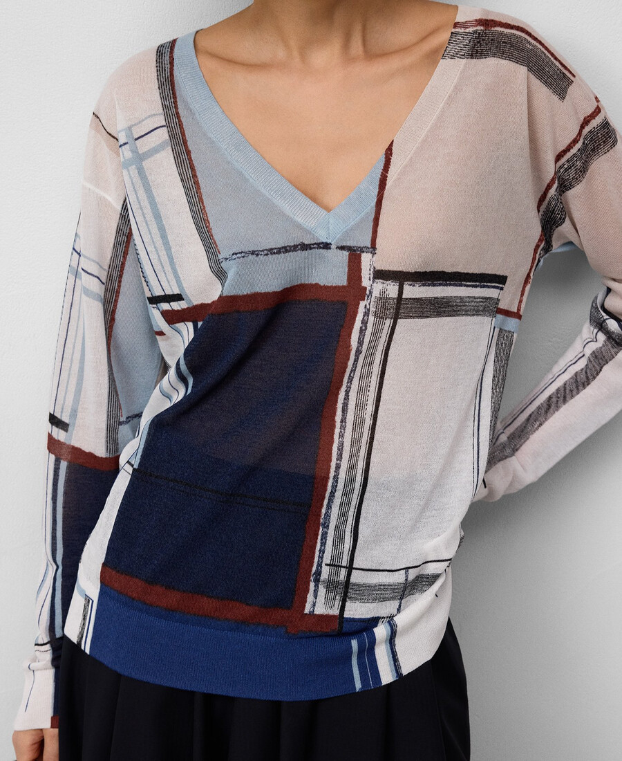 suéter estampado de cuello en v para mujer