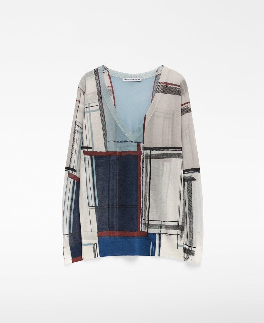 suéter estampado de cuello en v para mujer