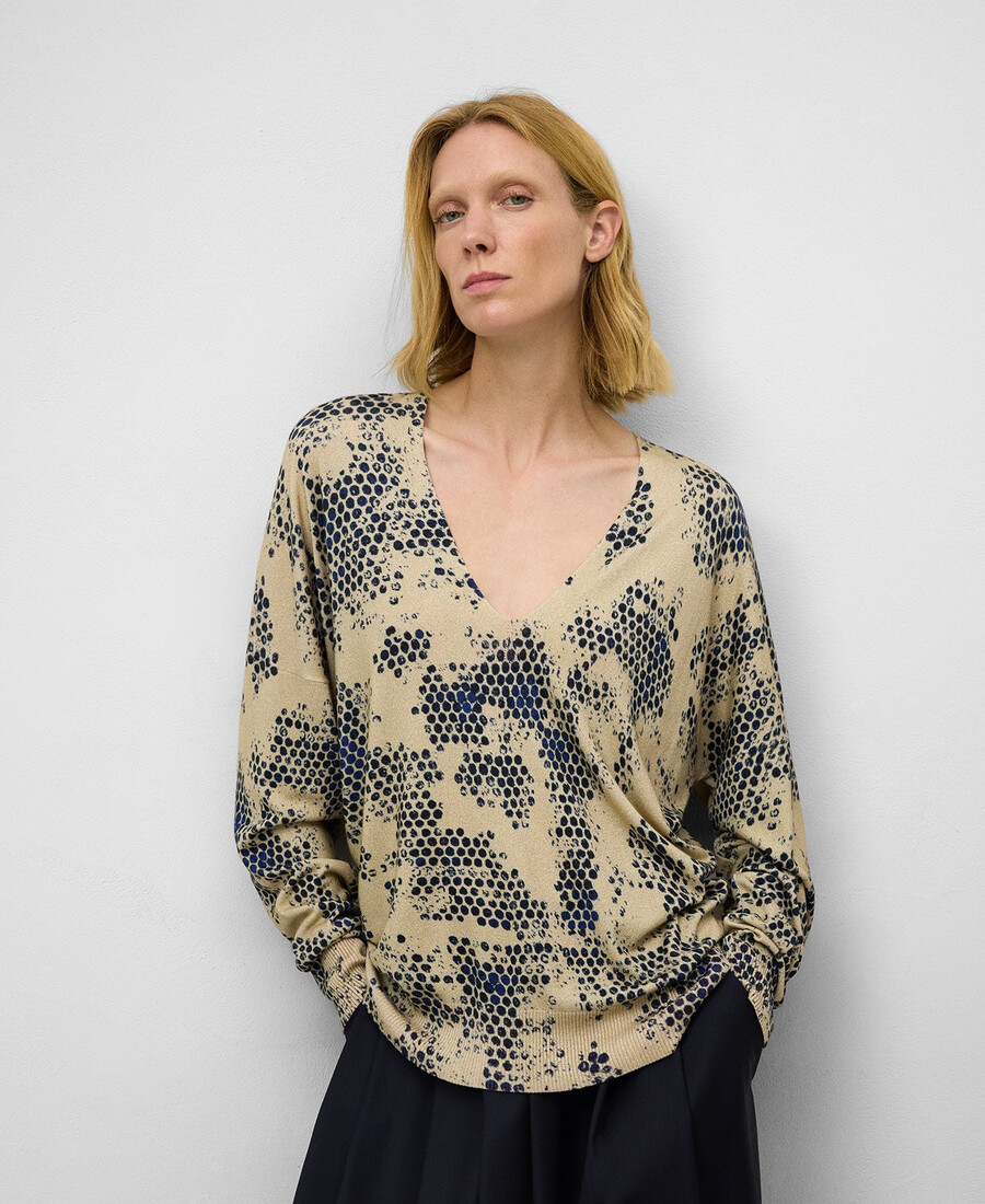 suéter estampado con cuello en v para mujer