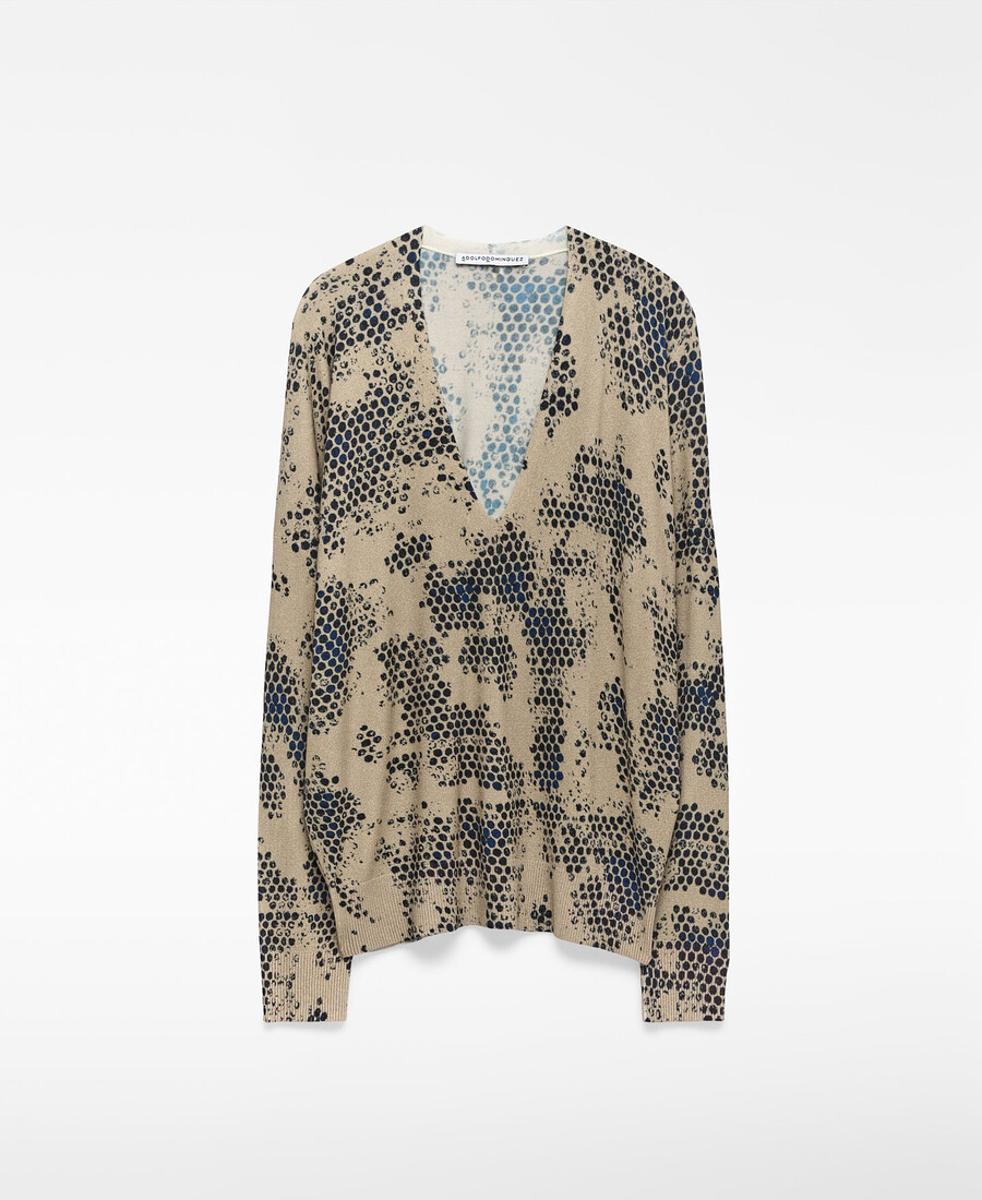 suéter estampado con cuello en v para mujer