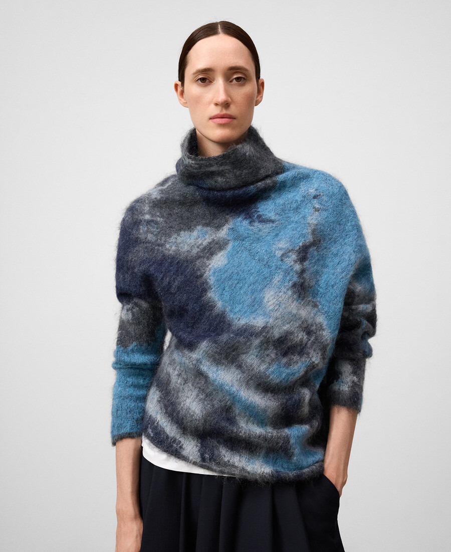suéter asimétrico de punto jacquard para mujer