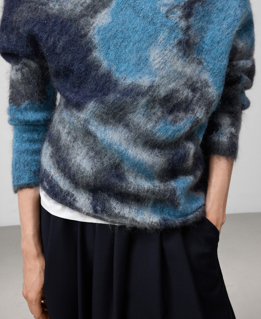 suéter asimétrico de punto jacquard para mujer