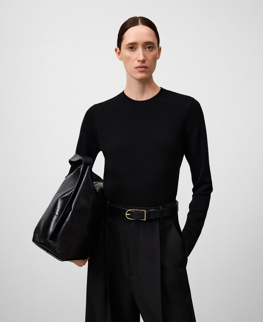 suéter de cuello redondo de lana merino para mujer