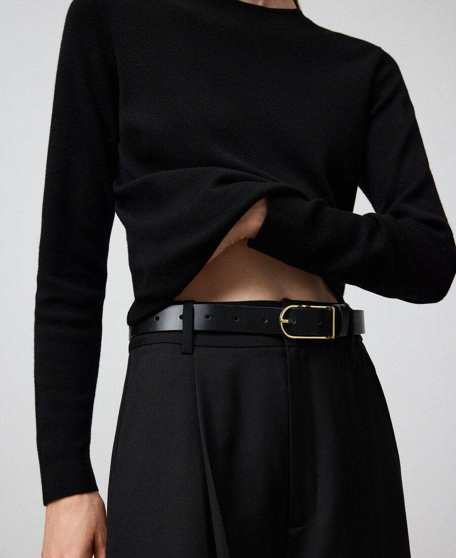 suéter de cuello redondo de lana merino para mujer