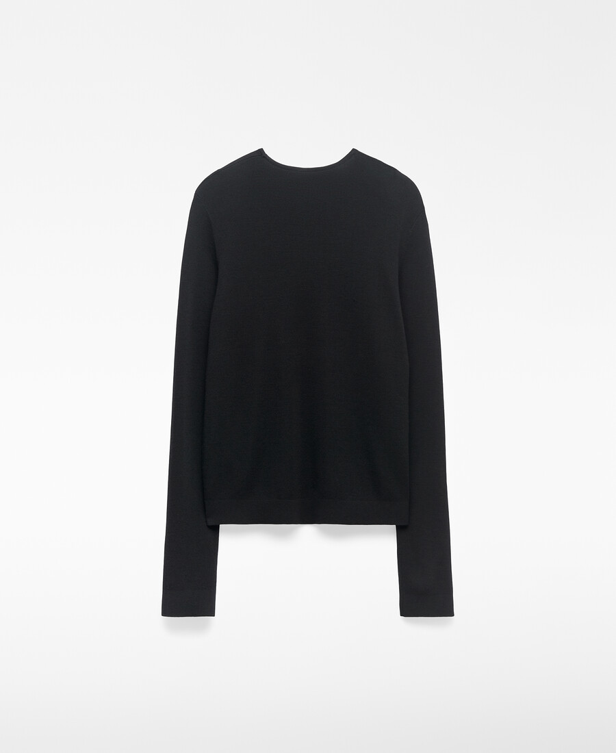 suéter de cuello redondo de lana merino para mujer