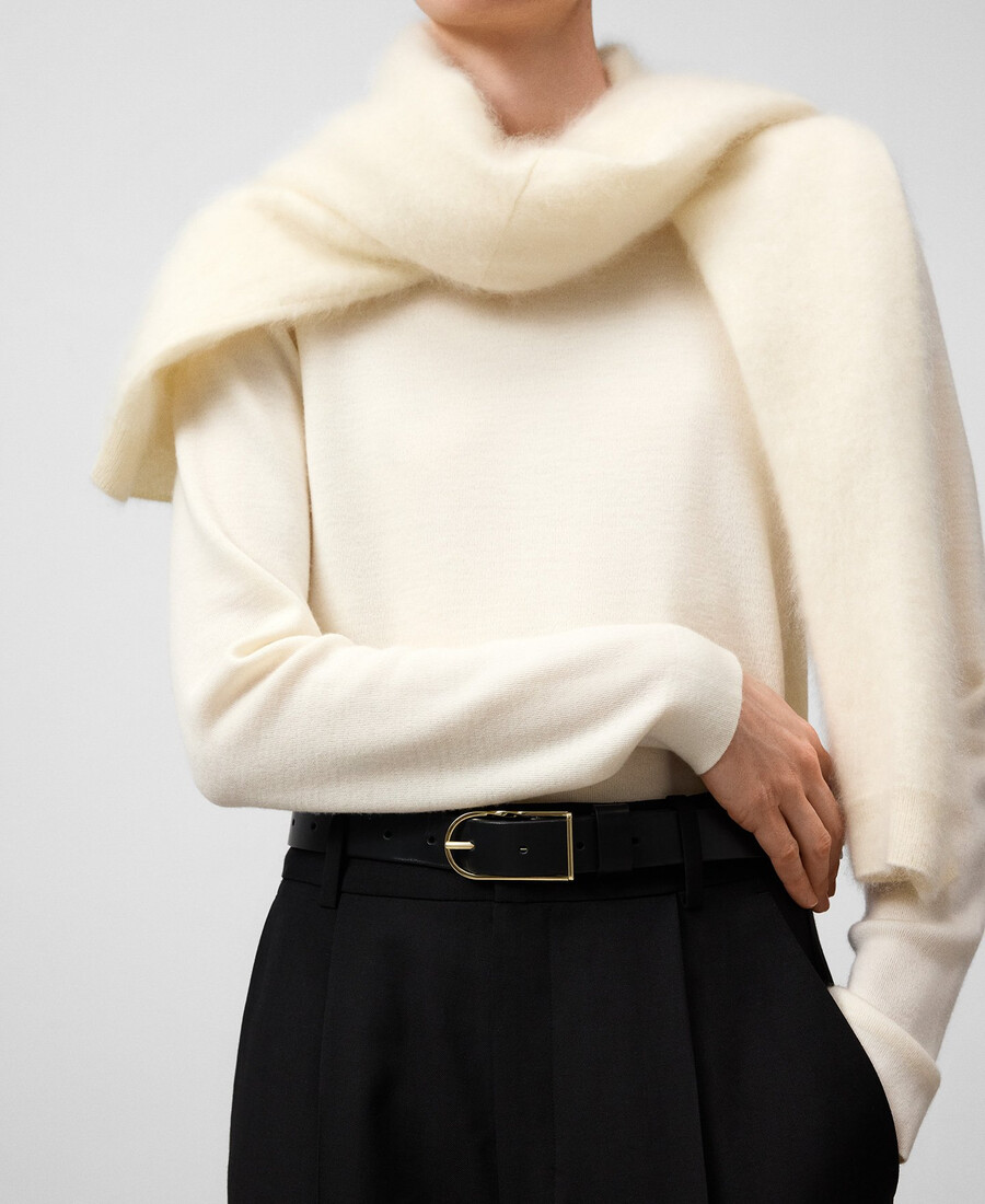 suéter de cuello redondo de lana merino para mujer