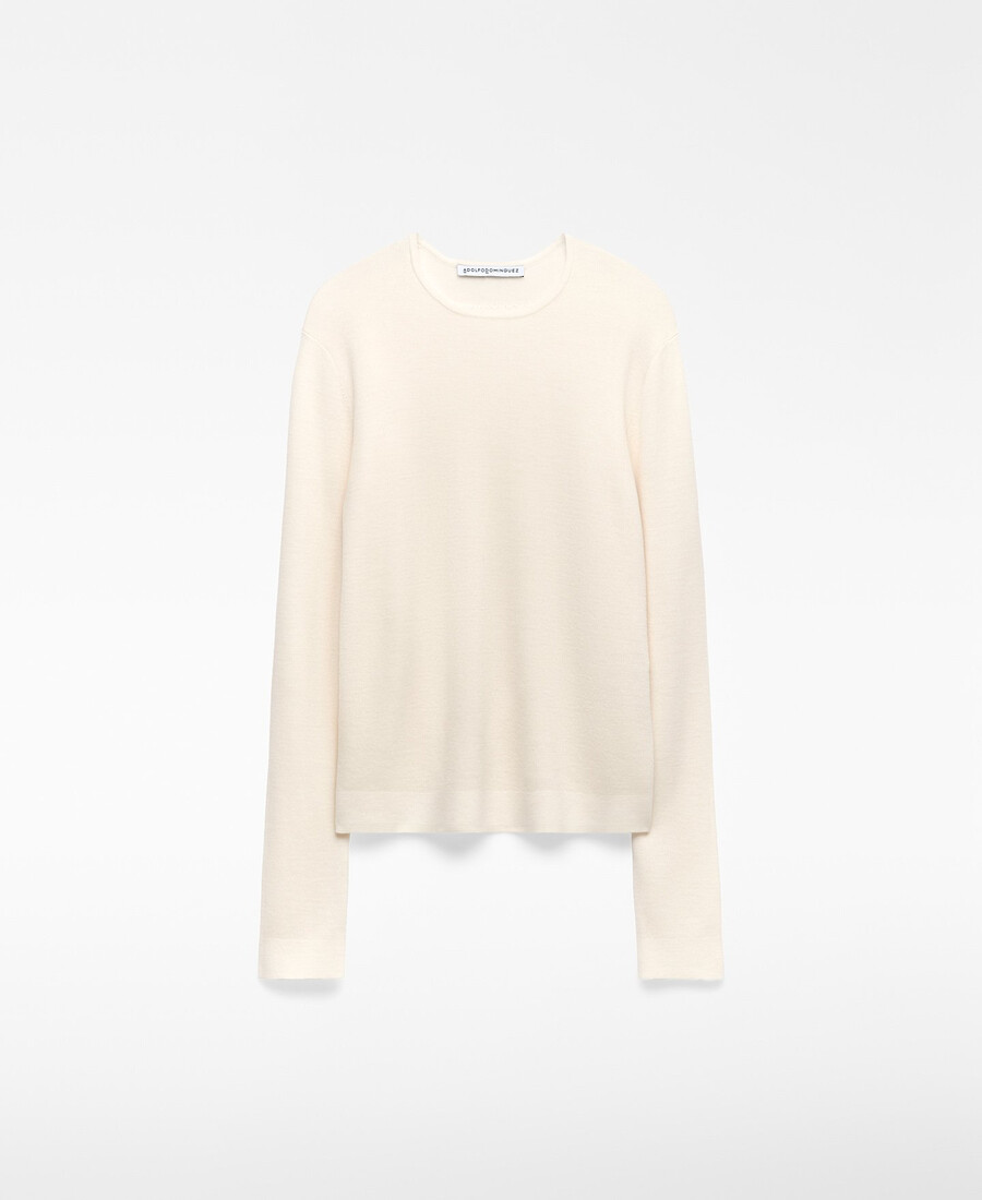 suéter de cuello redondo de lana merino para mujer