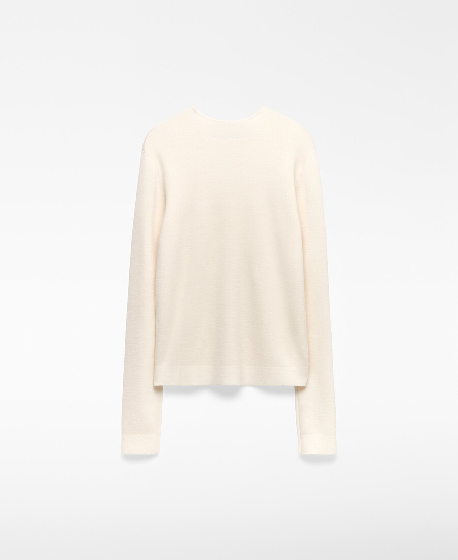 suéter de cuello redondo de lana merino para mujer