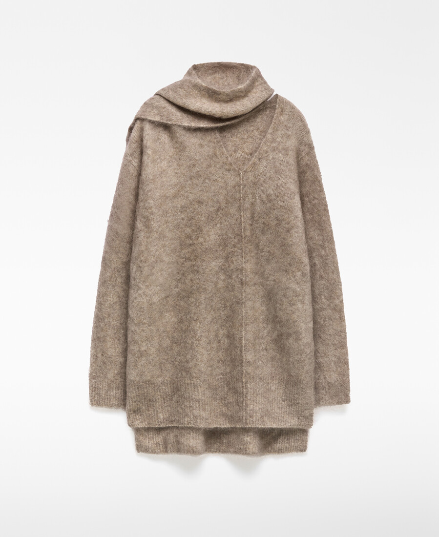suéter de cuello bufanda de punto cepillado para mujer