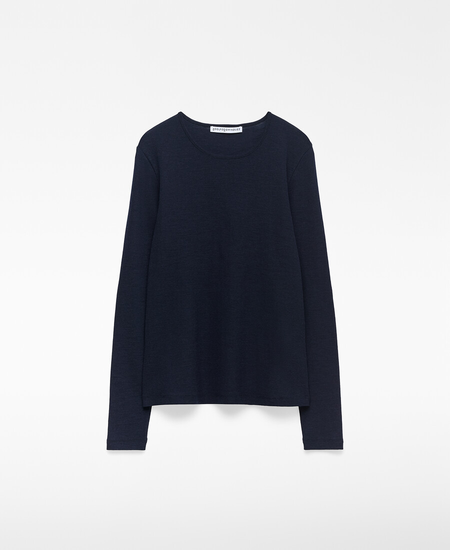 camiseta de cuello redondo de lana merino para mujer
