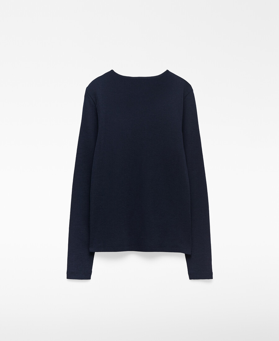 camiseta de cuello redondo de lana merino para mujer