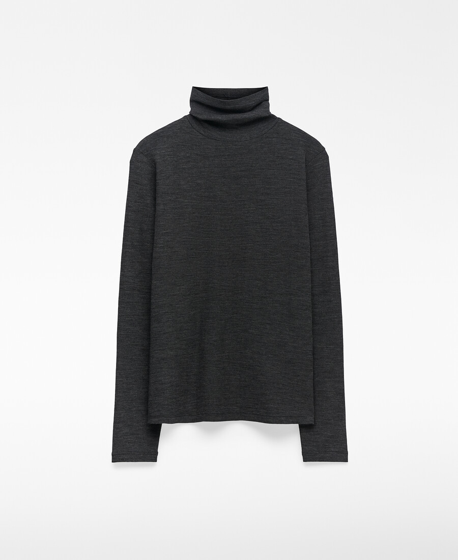 camiseta de cuello alto de lana merino para mujer