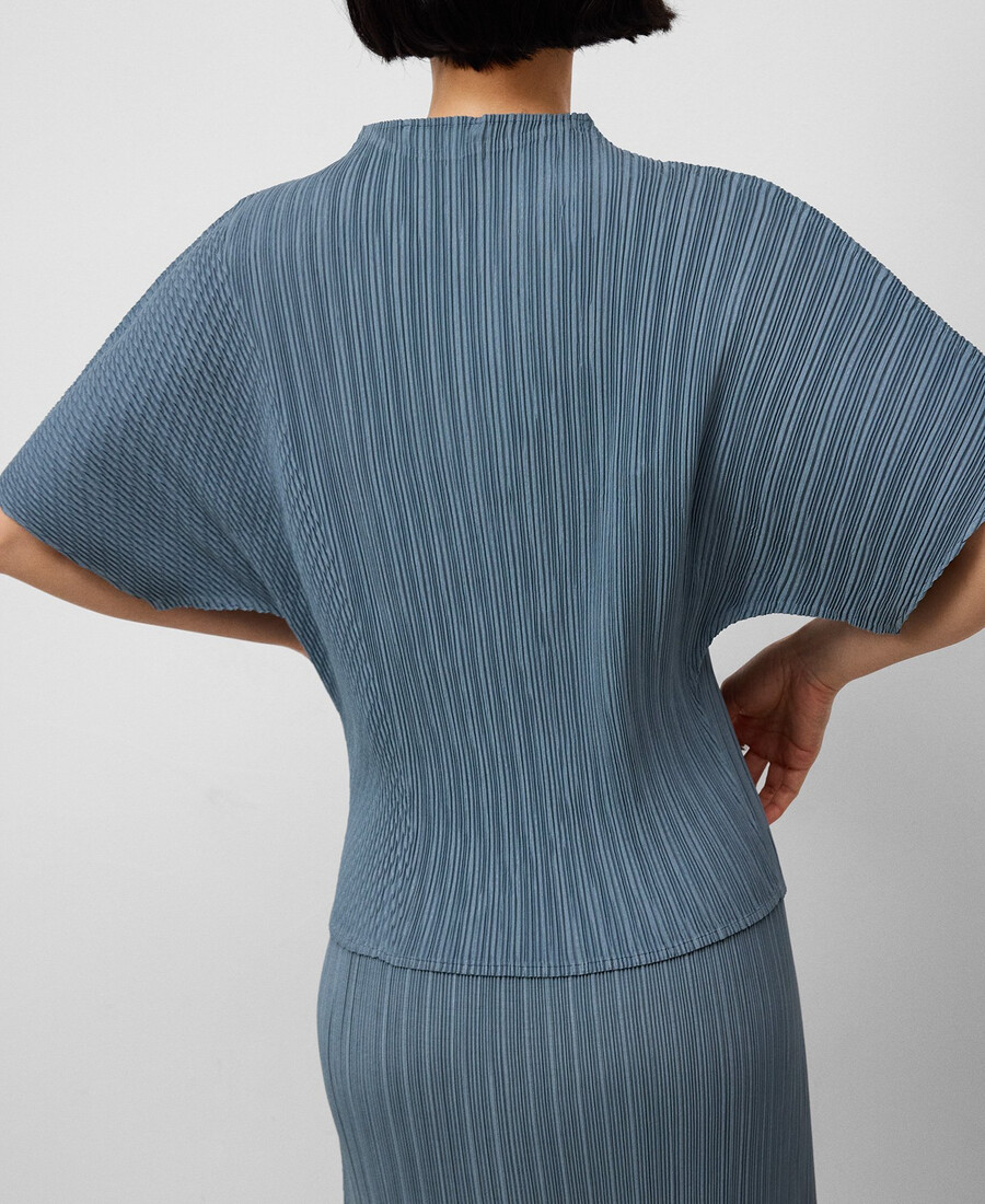 top arrugado con cuello perkins para mujer