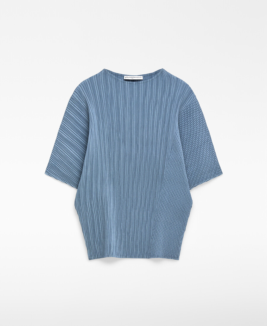 top arrugado con cuello perkins para mujer