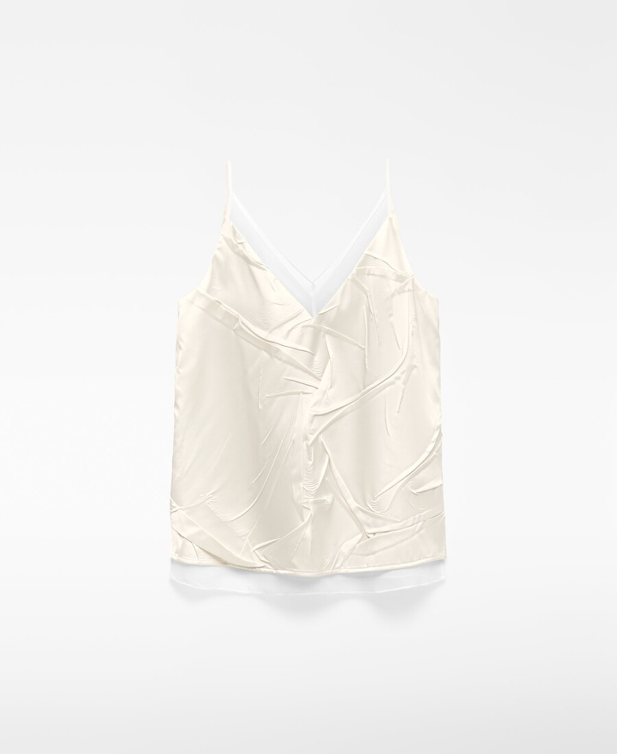 top arrugado con tejido mixto mujer