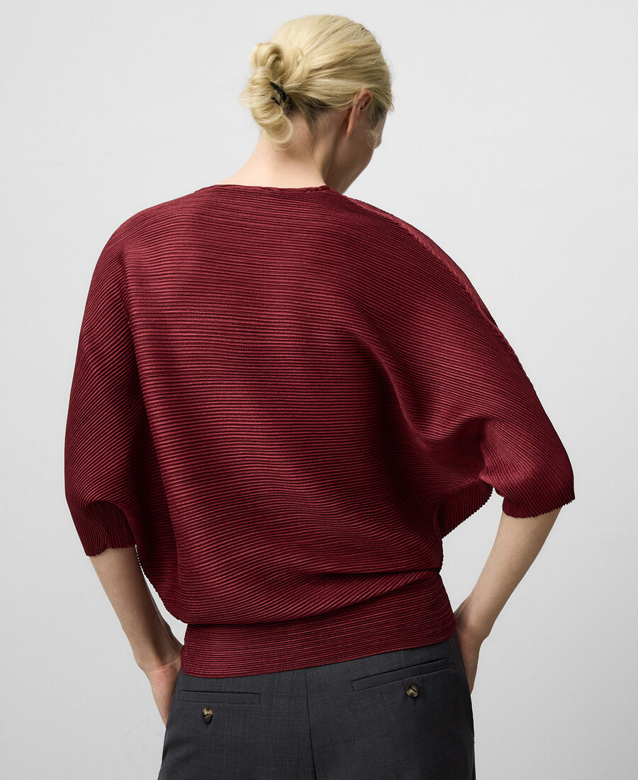 top arrugado con cuello en v para mujer