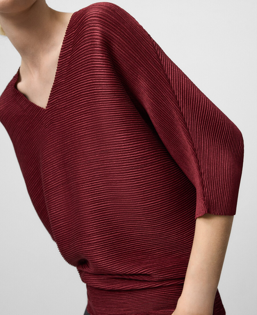 top arrugado con cuello en v para mujer