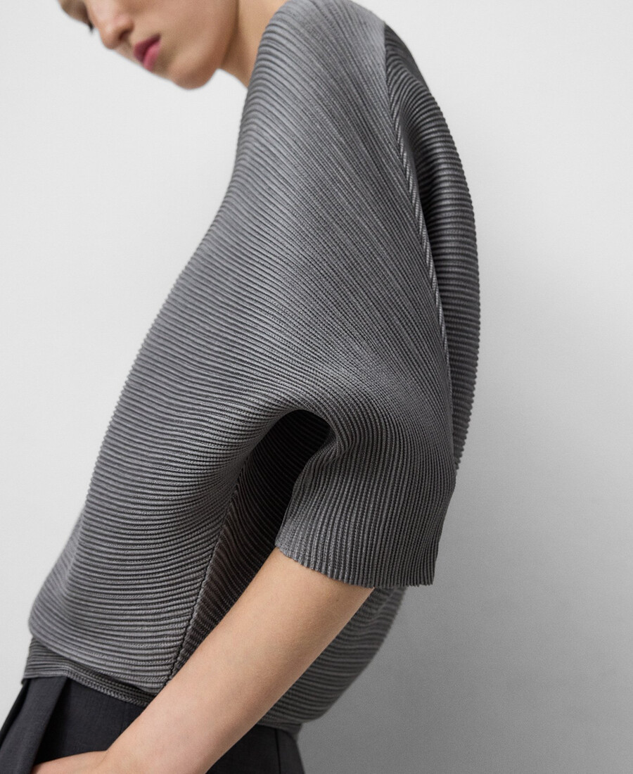 top arrugado con cuello en v para mujer