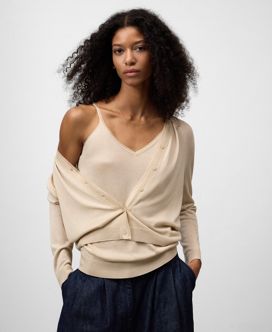 top de punto semitransparente para mujer